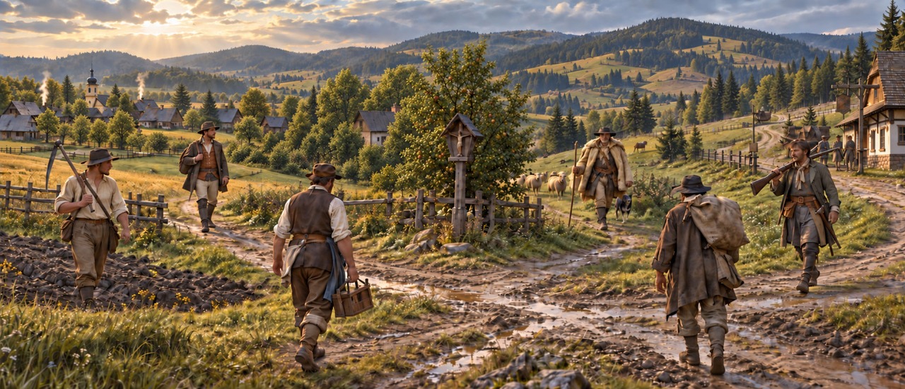Ilustrační rekonstrukce setkávání lidí spojovaných s Ondrášovou družinou